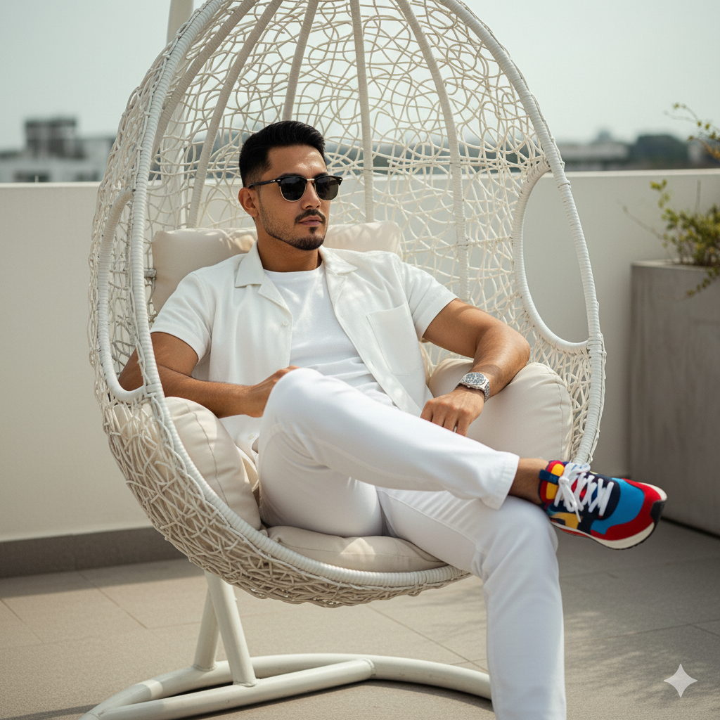 wicker chair sitting - PromptGallery