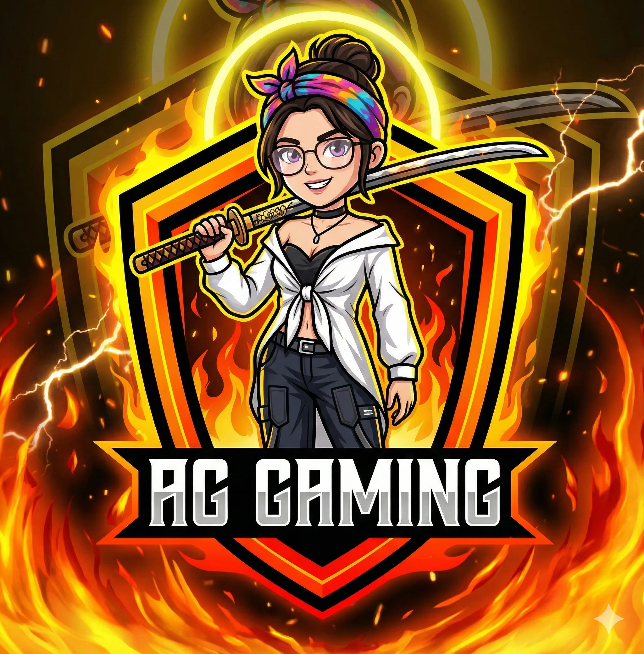 Fiery Samurai female logo - PromptGallery